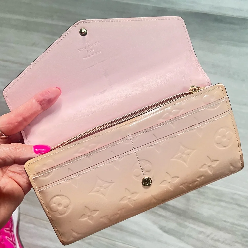 Louis Vuitton Monogram Vernis Portefeuille Sarah Long Wallet Rose Pink Authentic